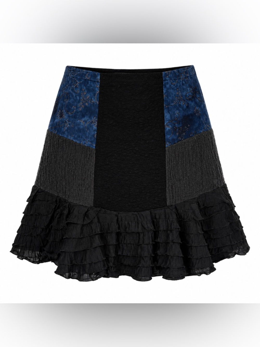 Gypsy Circus Patchwork Ruffle Mini Skirt S Y2K Whimsigoth Fairy Grunge